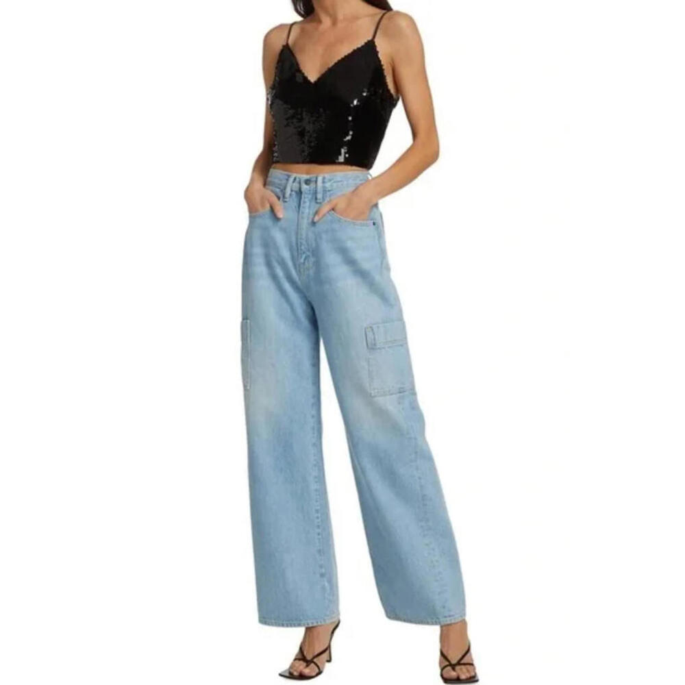 Frame Denim High Rise Baggy Pocket Cargo Jeans Light Blue Womens Size 24